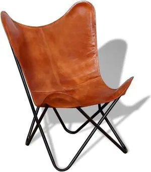 vidaXL Chair Living Room Chair with Powder Coated Iron Frame Brown Real Leather vidaXL Chair Living Room Chair with Powder Coated Iron Frame Brown Real Leather