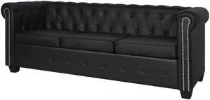 vidaXL Sofa 3 Seater Couch Furniture with Tufted Arms Artificial Leather Black