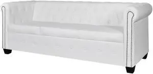 Artificial Leather Chesterfield 3-Seater Sofa White