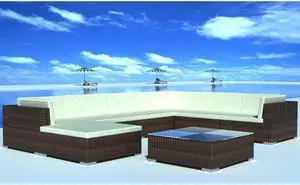 vidaXL Patio Furniture Set 8 Piece Sofa with Coffee Table Poly Rattan Brown