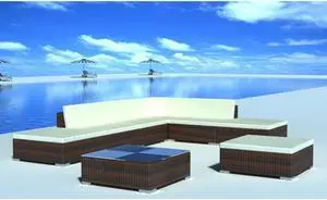 vidaXL Patio Furniture Set 8 Piece Sofa with Coffee Table Poly Rattan Brown
