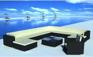 vidaXL Patio Furniture Set 12 Piece Sofa with Coffee Table Poly Rattan Black
