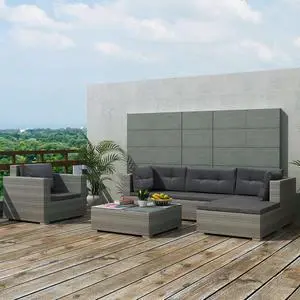 vidaXL Patio Furniture Set 6 Piece Sofa with Coffee Table Poly Rattan Gray