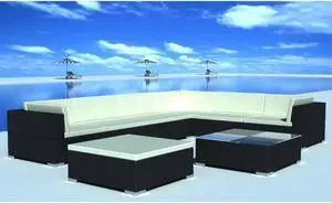 vidaXL Patio Furniture Set 8 Piece Sofa with Coffee Table Poly Rattan Black