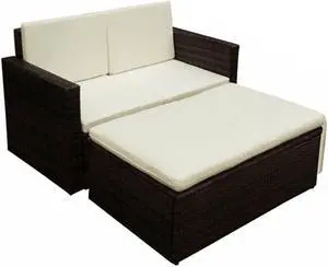 vidaXL Patio Furniture Set 2 Piece Loveseat Outdoor Sofa Poly Rattan Brown