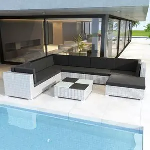 vidaXL Patio Furniture Set 8 Piece Sofa with Coffee Table Poly Rattan White