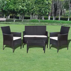 vidaXL Garden Sofa Set Seven Pieces Black Poly Rattan