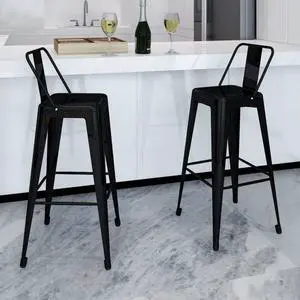 vidaXL Bar Stools Bar Counter Height Stool Island Stool 2 Pcs Black Steel
