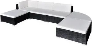 vidaXL Patio Furniture Set 6 Piece Patio Sofa with Stool Poly Rattan Black