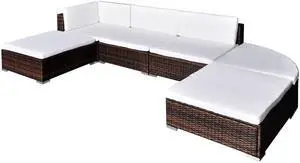 vidaXL Patio Furniture Set 6 Piece Patio Sofa with Stool Poly Rattan Brown