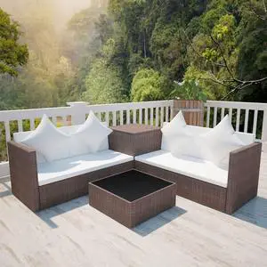 vidaXL Patio Furniture Set 4 Piece Outdoor Sofa with Coffee Table Rattan Brown