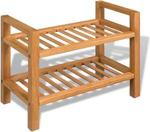 vidaXL Shoe Rack 2-Tier Shoe Storage Organizer Shoe Shelf Holder Solid Oak Wood vidaXL Shoe Rack 2-Tier Shoe Storage Organizer Shoe Shelf Holder Solid Oak Wood