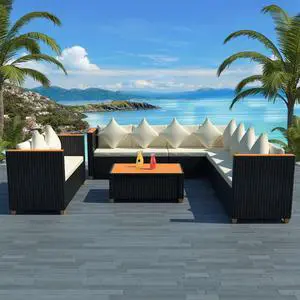 vidaXL Patio Furniture Set 6 Piece Outdoor Sofa and Table Poly Rattan Black