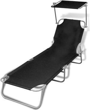 vidaXL Patio Lounge Chair Folding Sunlounger Sunbed with Canopy Blue Steel