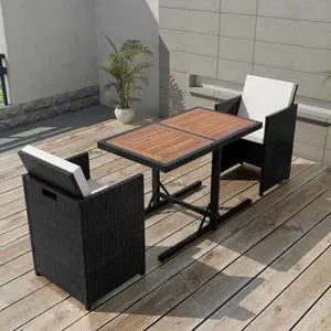 vidaXL Patio Bistro Set 3 Piece Outdoor Table and Chairs Poly Rattan Black