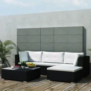 vidaXL Patio Furniture Set 5 Piece Sofa with Coffee Table Poly Rattan Black