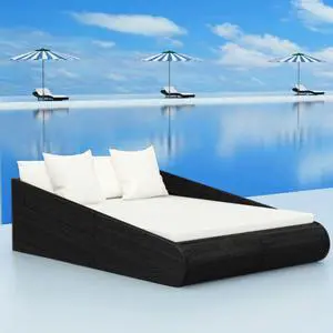 vidaXL Patio Bed Black Poly Rattan Outdoor Yard Furniture Sun Garden Lounger vidaXL Patio Bed Black Poly Rattan Outdoor Yard Furniture Sun Garden Lounger