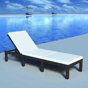 vidaXL Patio Lounge Chair Outdoor Chaise Lounge with Cushion Poly Rattan Black