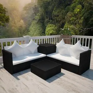 vidaXL Patio Furniture Set 4 Piece Outdoor Sofa with Coffee Table Rattan Black