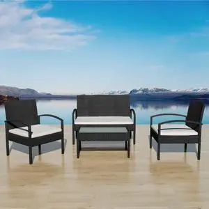 vidaXL Patio Furniture Set 4 Piece Outdoor Sofa with Coffee Table Rattan Gray