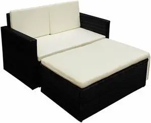vidaXL Patio Furniture Set 2 Piece Loveseat Outdoor Sofa Poly Rattan Black