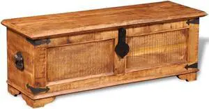 vidaXL Rough Mango Wood Storage Chest Bench and Ottoman Cushion Box Truck