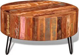 vidaXL Coffee Table Round End Table with Iron Pin Legs Solid Wood Reclaimed