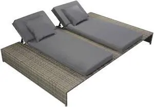 vidaXL Double Sun Lounger Outdoor Sun Lounge Chair with Cushion Poly Rattan Gray