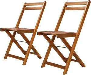 vidaXL Folding Patio Bar Chairs 2 Pcs Outdoor Bar Lawn Chair Solid Wood Acacia