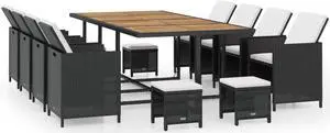 vidaXL Patio Furniture Set Outdoor Table and Chair 13 Piece Acacia Wood Black