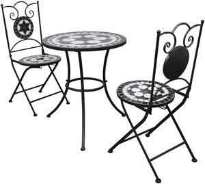 vidaXL Bistro Set 3 Piece Patio Round Table Set Ceramic Tile Black and White