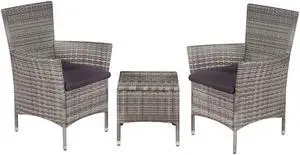 vidaXL Patio Bistro Set 3 Piece Patio Furniture Set Table Chairs Rattan Gray