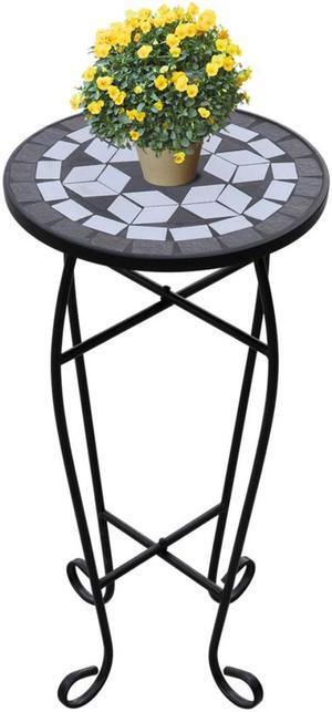 vidaXL Side Table Mosaic Table Patio Flower Pot Stand Black and White Ceramic