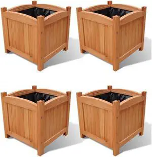 vidaXL Planters Flower Boxes with PE Lining Wicker Plant Boxes 3 Pcs Solid Wood