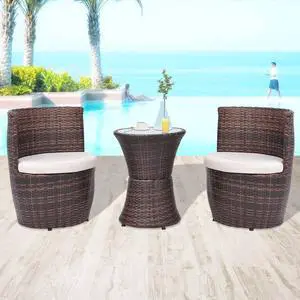 vidaXL Patio Bistro Set 3 Piece Round Table Set Conversation Set Rattan Black