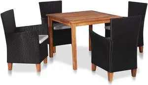 vidaXL Patio Dining Set Outdoor Dining Set 5 Piece Poly Rattan Black and Brown