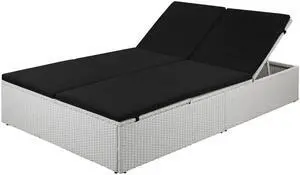 vidaXL Patio Bed Outdoor Double Chaise Lounge Bed with Cushion Poly Rattan Black