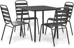 vidaXL Patio Dining Set 5 Piece Patio Table and Stacking Chair Steel Dark Gray