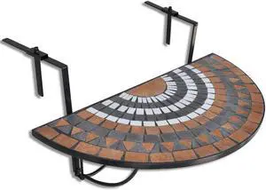 vidaXL Balcony Table Folding Outdoor Table Patio Railing Ceramic Terracotta