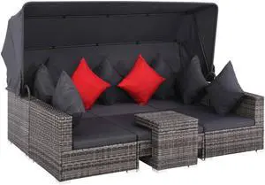 vidaXL Patio Furniture Set 7 Piece Patio Sofa Set with Side Table Rattan Gray