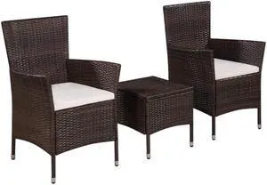 vidaXL Patio Bistro Set 3 Piece Patio Furniture Set Table Chairs Rattan Brown