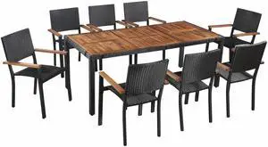 vidaXL Patio Dining Set 9 Piece Table Set Poly Rattan and Acacia Wood Black