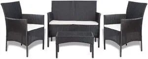 vidaXL Patio Furniture Set 4 Piece Sofa with Coffee Table Poly Rattan Black
