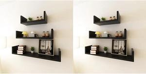 vidaXL Wall Shelves Floating Shelves Wall Mounted Display Shelves 6 Pcs Black