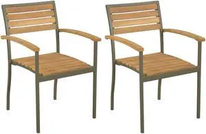 vidaXL Stackable Patio Chairs 2 Pcs Side Chair Solid Wood Acacia and Steel