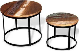 vidaXL Coffee Table Set 2 Piece Round End Table Side Table Solid Wood Reclaimed