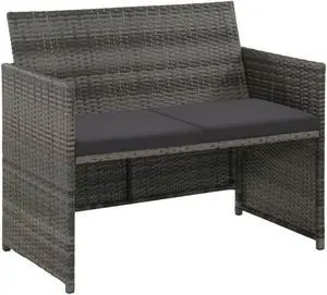 vidaXL 2 Seater Sofa Couch with Cushions Patio Wicker Love Seat PE Rattan Gray