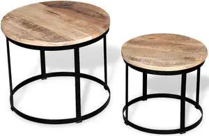 vidaXL Coffee Table Set 2 Piece Round End Table Side Table Solid Wood Mango