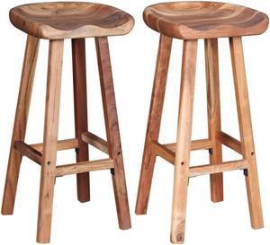 vidaXL 2x Bar Stool Solid Acacia Wood Kitchen Counter Pub Chair Seat Furniture