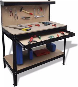 vidaXL Work Bench Steel Table Garage Workshop Workstation Tool Storage